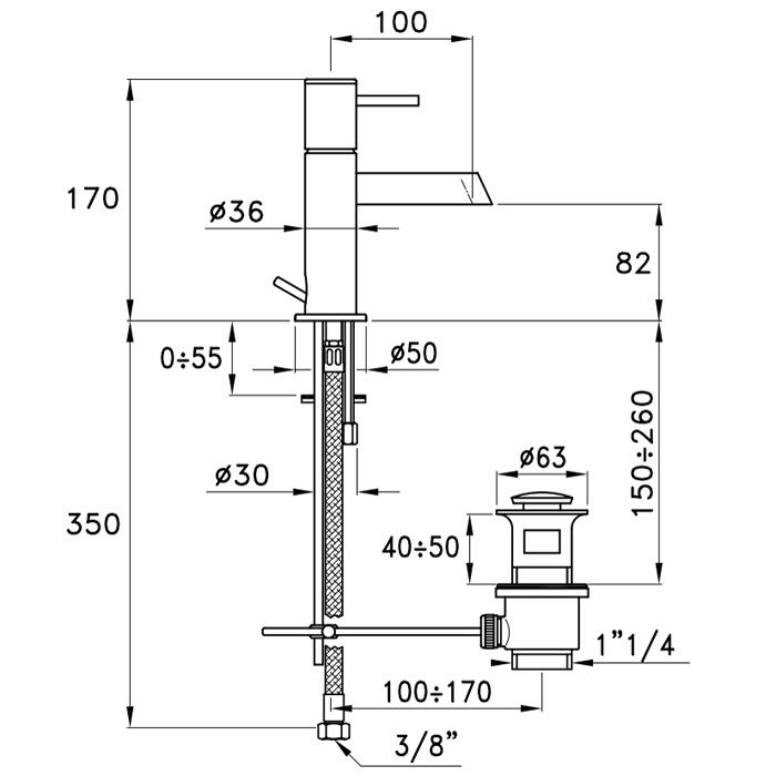Stella Lucilla Смеситель для раковины на 1 отверстие 3224, длина излива 100мм, с донным клапаном, цвет: хром