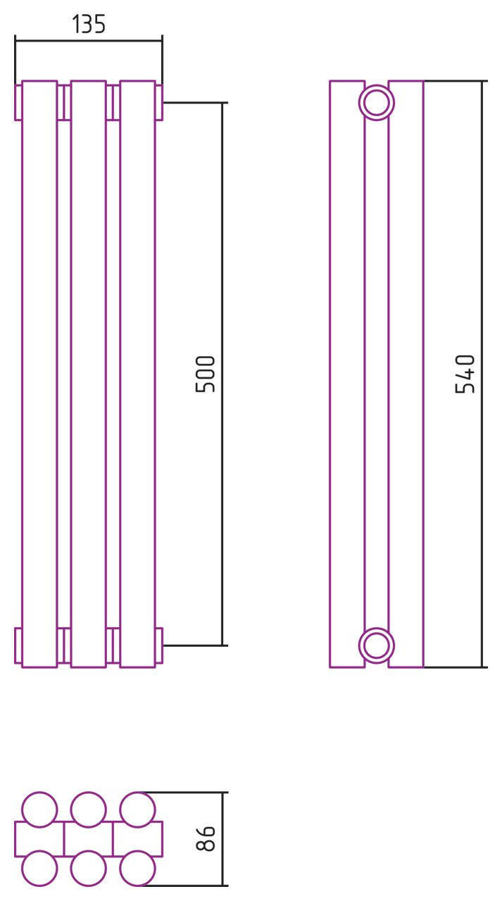 Отопительный радиатор ЭСТЕТ-11 н/ж 500х135 / 3 сек (Без покрытия)