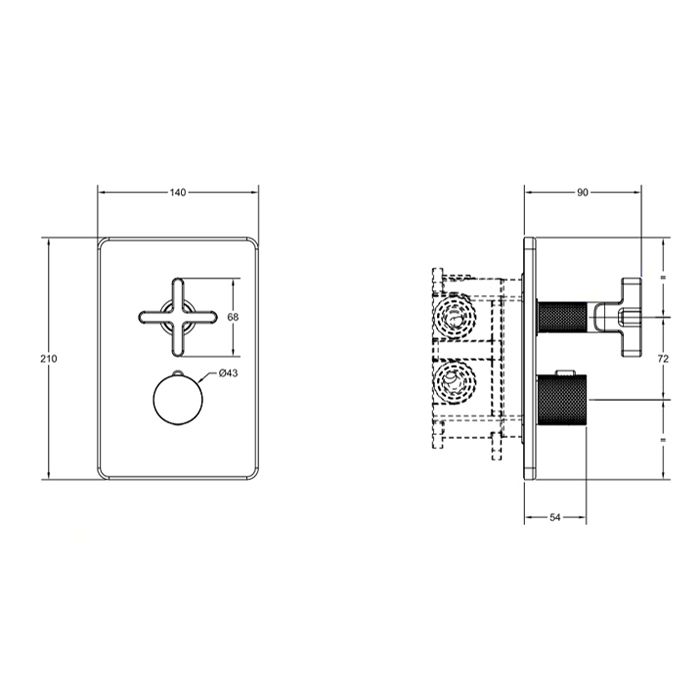 GESSI INCISO Встраиваемый термостатический смеситель на 3 источника, резьба 1/2" (внешняя часть), цвет: nero XL