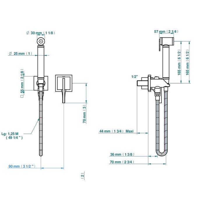 THG HAMPTONS Гигиенический душ в комплекте с встраиваемым однорычажным смесител, шланг 1250 мм, держ с подвод воды, внешн часть, цвет Polished nickel
