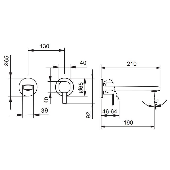 Fantini Lame Смеситель для раковины, встраиваемый, на 2 отв, без донного клапана, излив 190мм (наружняя часть), цвет: хром