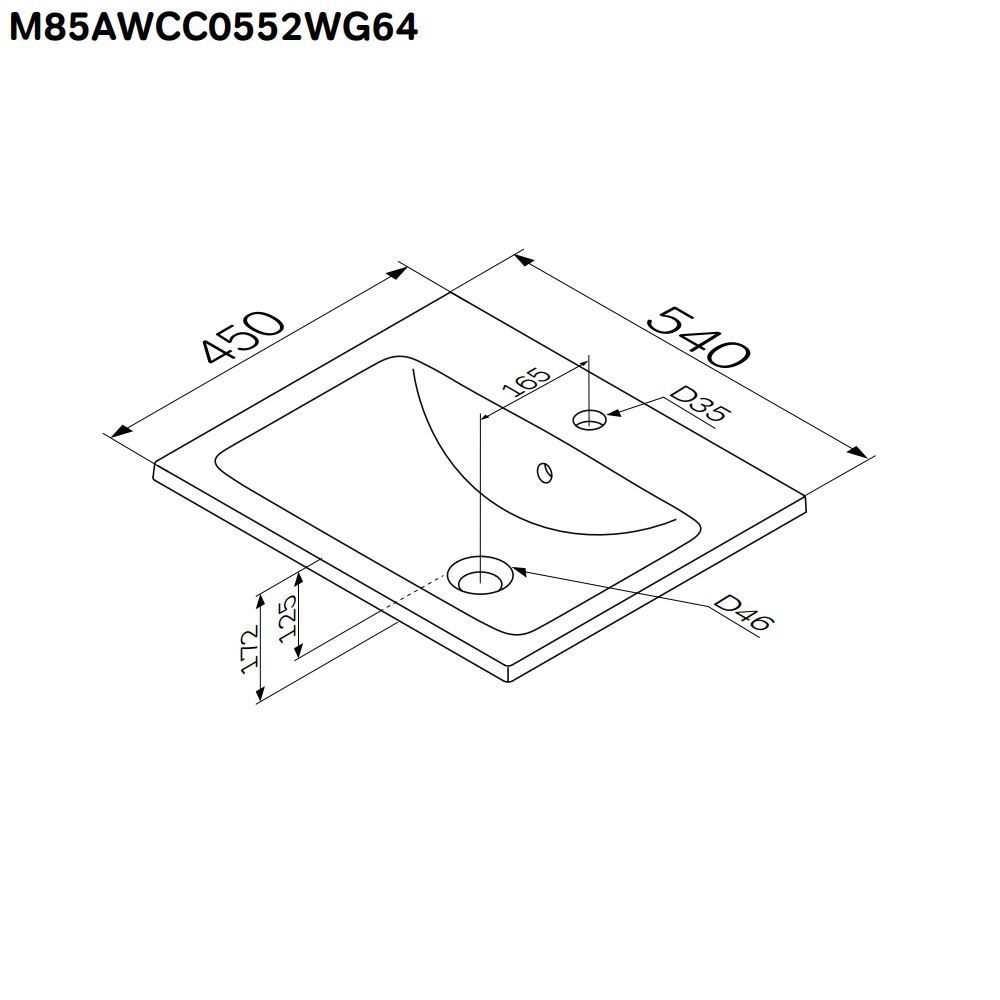 M85AWCC0552WG64 X-Joy, Раковина мебельная, керамическая, 55 см, встроенная, цвет: белый, глянец M85AWCC0552WG64 X-Joy, Раковина мебельная, керамическая, 55 см, встроенная, цвет: белый, глянец