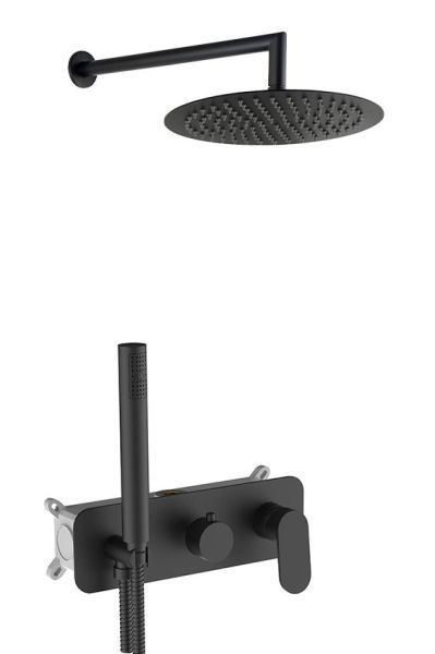 AQG Beta, душевой комплект ER241 на 2-3 потребителя, с настенным кронштейном, цвет черный матовый