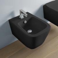 ARTCERAM A16 Биде подвесное 360х520 мм., с 1 отверстием для смесителя, с переливом, с крепежом, цвет черный глянцевый