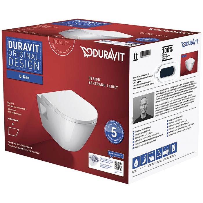 Duravit D-Neo Унитаз подвесной, 370 x 540 мм, безободковый, в комплекте с сиденьем 0021690000 цвет: белый &quot;СПЕЦЦЕНА с нашего склада!&quot;