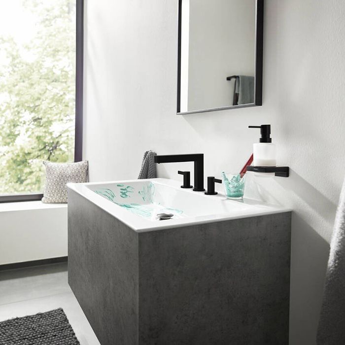 HANSGROHE FINORIS Смеситель для раковины, на 3 отверстия, 110, со сливным клапаном Push-Open, матовый черный HANSGROHE FINORIS Смеситель для раковины, на 3 отверстия, 110, со сливным клапаном Push-Open, матовый черный