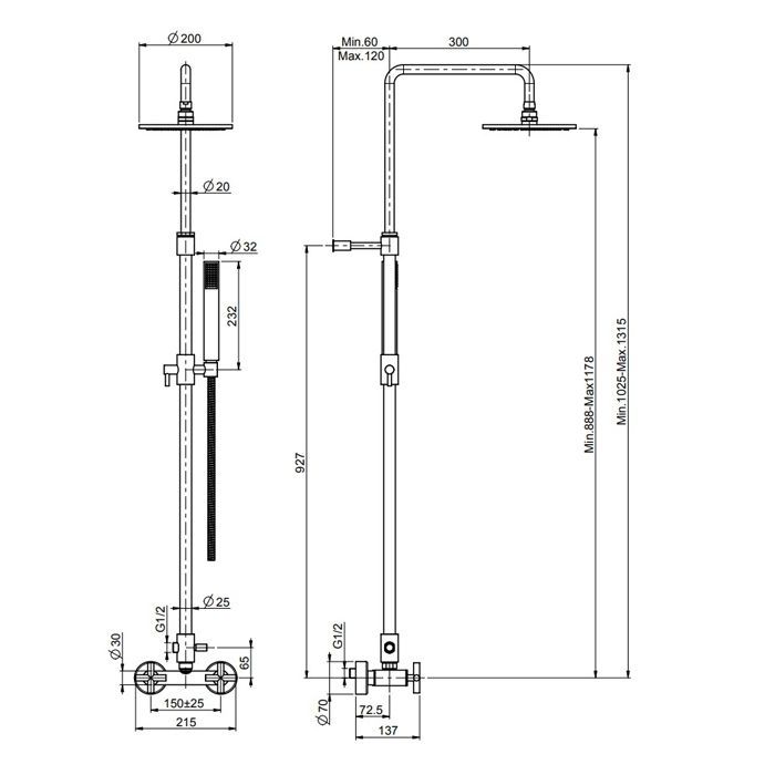 FIMA|Carlo Frattini Maxima Смеситель для душа внешнего монтажа, с душевой штангой, верхним душем Ø 250 мм. и душевым комплектом, цвет хром