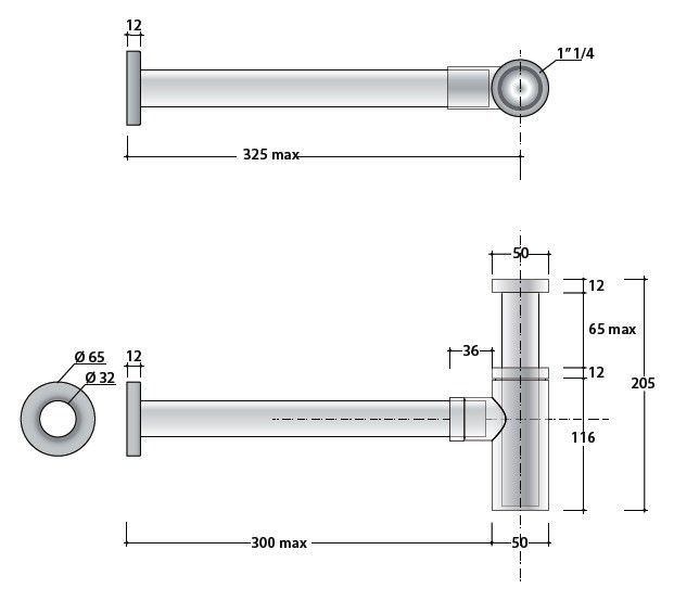 Сифон, Globo, для раковин, 1 1/4", цвет-хром