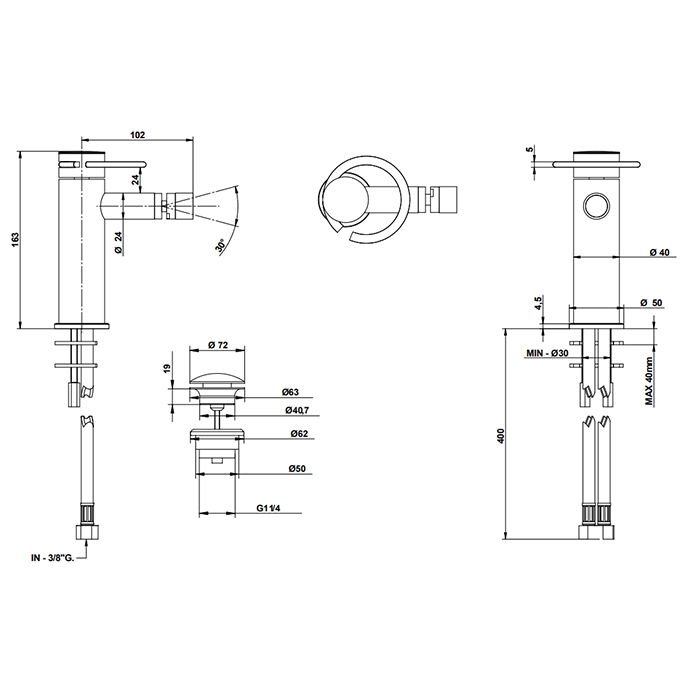 BONGIO LINEA Смеситель для биде на 1 отверстие, однорычажный, в комплекте с донным клапаном Click-Clack, цвет хром