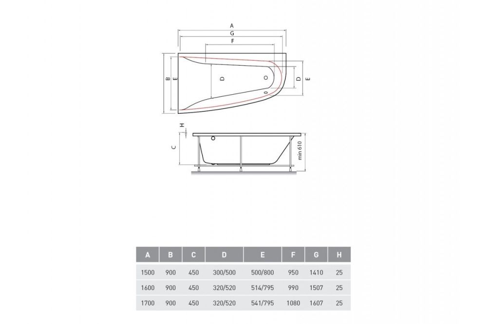 Ванна акриловая правосторонняя Vayer BOOMERANG Гл000010849, 160x90, артикул Гл000010849
