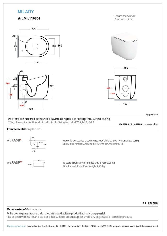 Olympia Milady, напольный безободковый унитаз 52x37xh42 см, цвет черный матовый