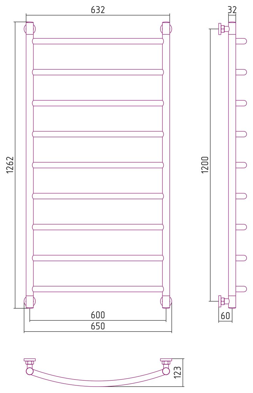 Полотенцесушитель водяной "ГАЛАНТ+" 1200х600 (Матовое ЗОЛОТО)