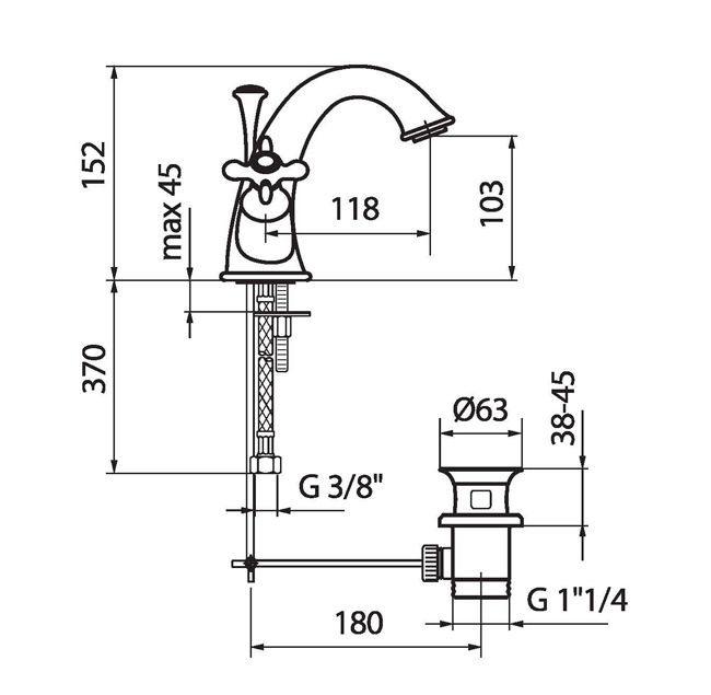 Смеситель для раковины Webert Ottocento OT700102010, золото, артикул OT700102010