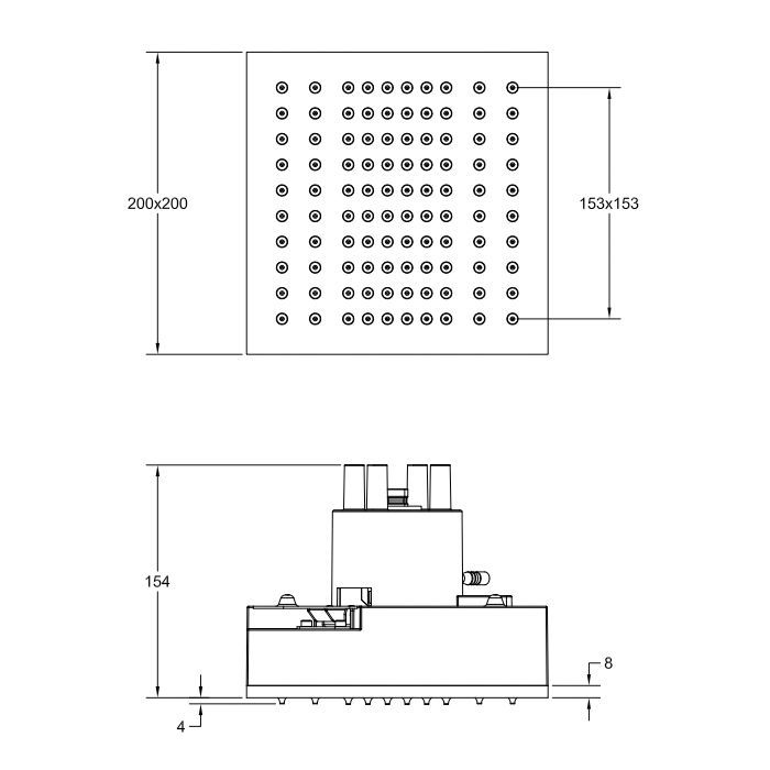 GESSI BINARIO Модуль 200х200 мм., тропический ливень, установка Easy-Fix, сенсорное управление, цвет Mirror Steel