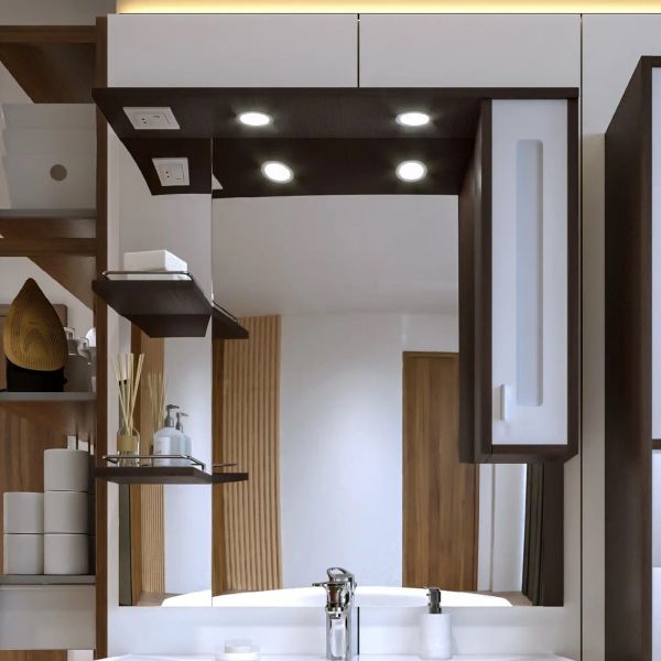 Зеркало со шкафом Бриклаер БАЛИ 90 см правое, венге/белый