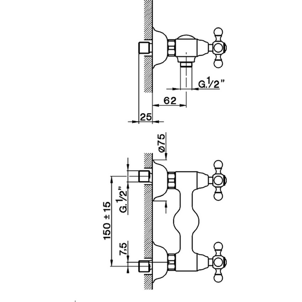 CISAL Arcana Смеситель двухвентильный настенный для душа, цвет золото