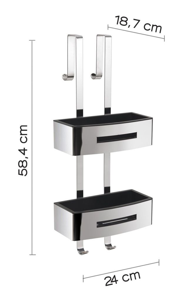 Gedy, решётка 2-х ур. на душ. стекло c 2 крюч. (24х18,7хh58,4), цвет хром - черный пластик