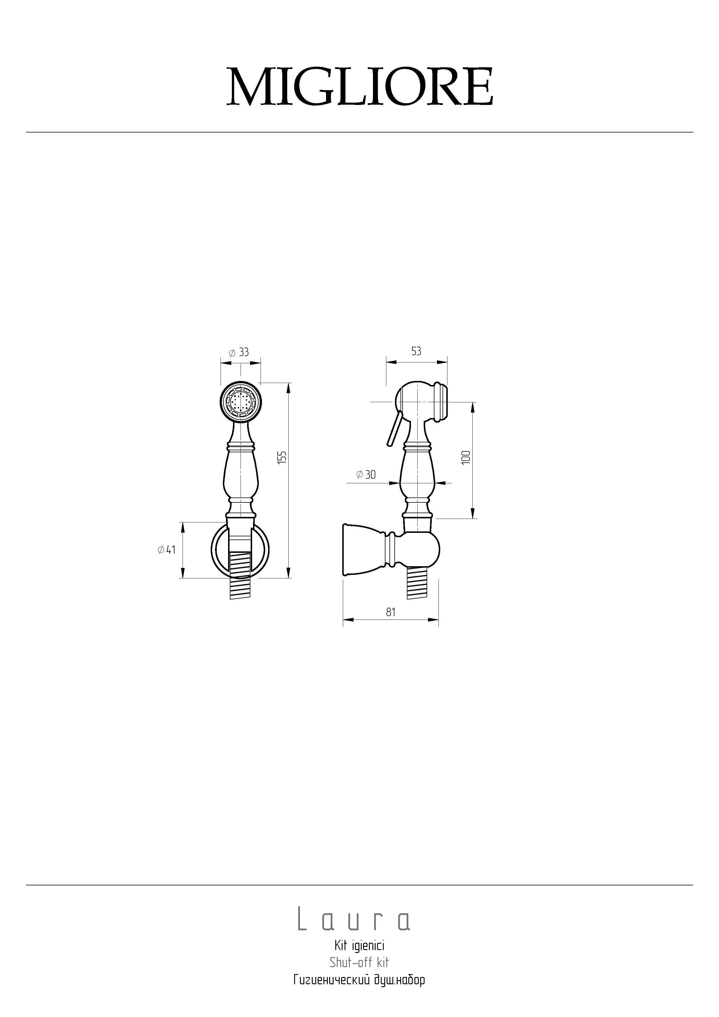 LAURA Гигиенический душ.набор, лейка/держатель/шланг латунь, золото LAURA Гигиенический душ.набор, лейка/держатель/шланг латунь, золото