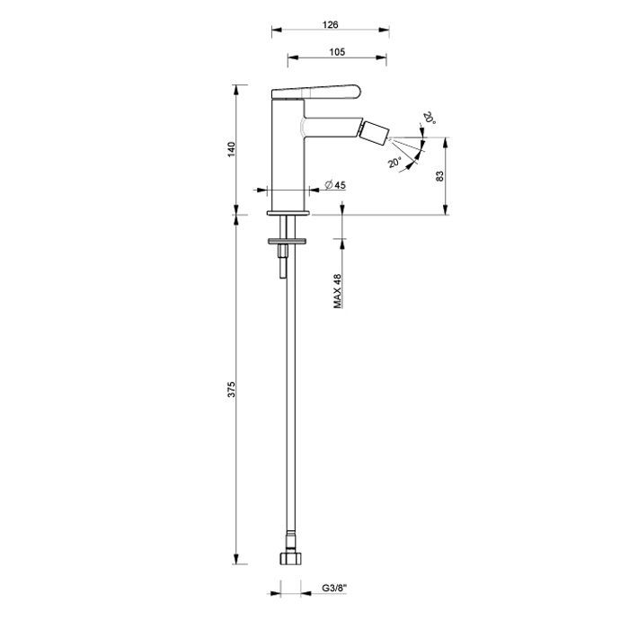 FANTINI Torino Смеситель для биде на 1 отверстие, излив 10,5 см, без донного клапана  хром