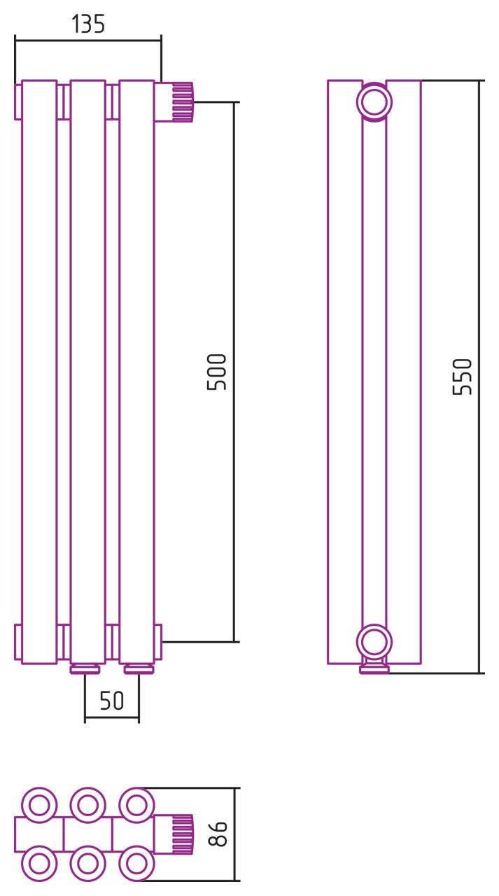 Отопительный радиатор ЭСТЕТ-00 н/ж EU50 500х135 / 3 сек (Матовое ЗОЛОТО)