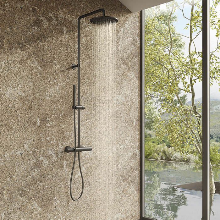 Newform X-STEEL 316 Душевая стойка с термо смес., верхний душ 250 мм, ручной душ, шланг 150 см, цвет: INOX