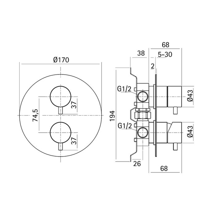 CISAL Xion Встраиваемый однорычажный смеситель для ванны/душа на 2 выхода, внешняя и внутренняя части в комплекте, цвет нержавеющая сталь AISI 304, артикул XI000213D1