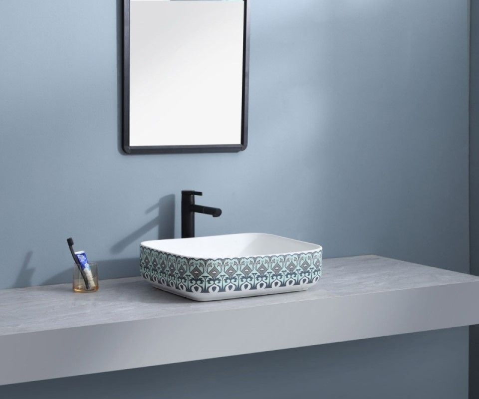 Раковина чаша Bronze de Luxe Nordic 2073, белый/синий, артикул 2073