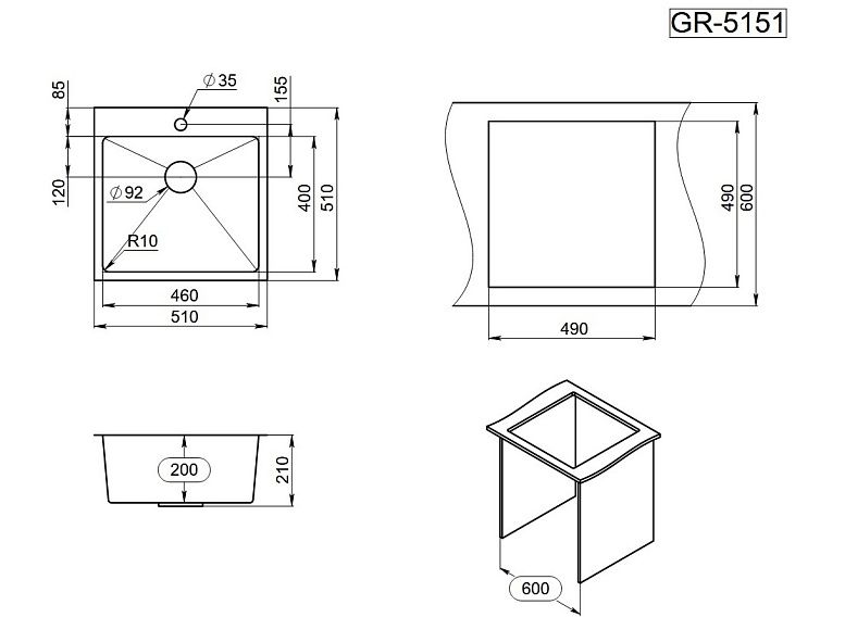 Кухонная мойка GRANULA (5151, ЗОЛОТО САТИН), артикул 5151, ЗОЛОТО САТИН
