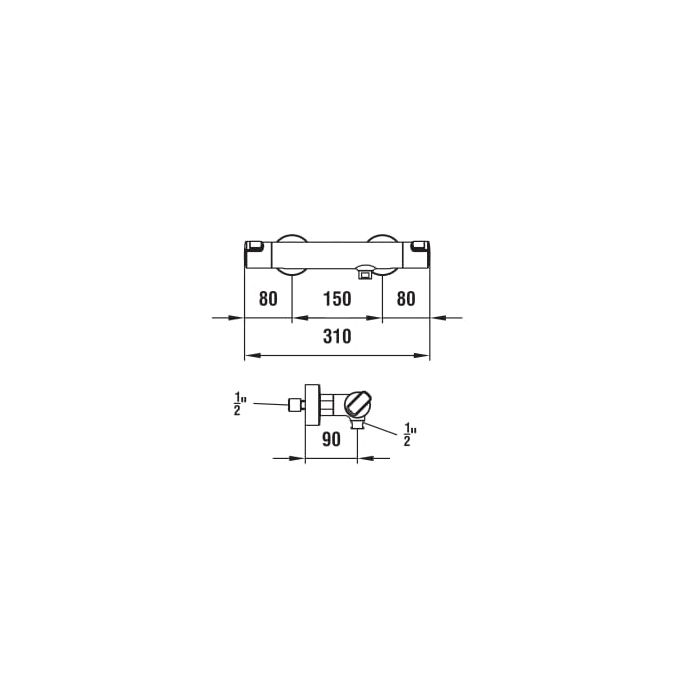 Смеситель для душа, Laufen, Citypro, тип открывания воды-вентильный, тип регулирования воды-термостатический картридж, монтаж-настенный, отверстия для монтажа-2, цвет-хром