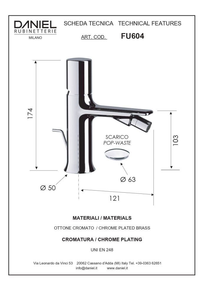 Daniel Fusion, однорычажный смеситель для биде с донным клапаном, цвет цвет графит, артикул FU604-GO