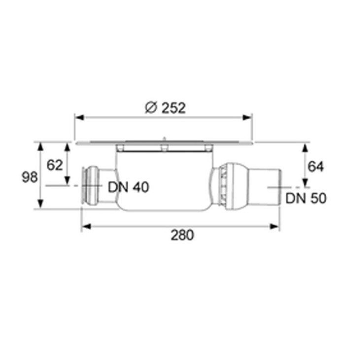 TECE трап низкий сантехнический с декоративной решеткой ''basic'', DN 50,боковой выход