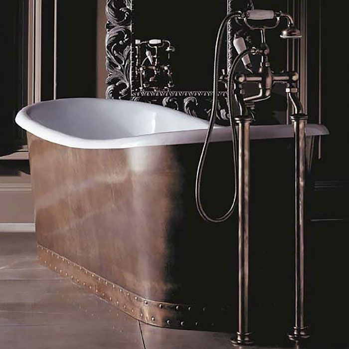 Devon Ambra Ванна чугунная (без отверстий для смесителя),182x81xh70,5cм, свободностоящая, цвет: белый, вн.отделка: листовая медь (без слива-перелива)