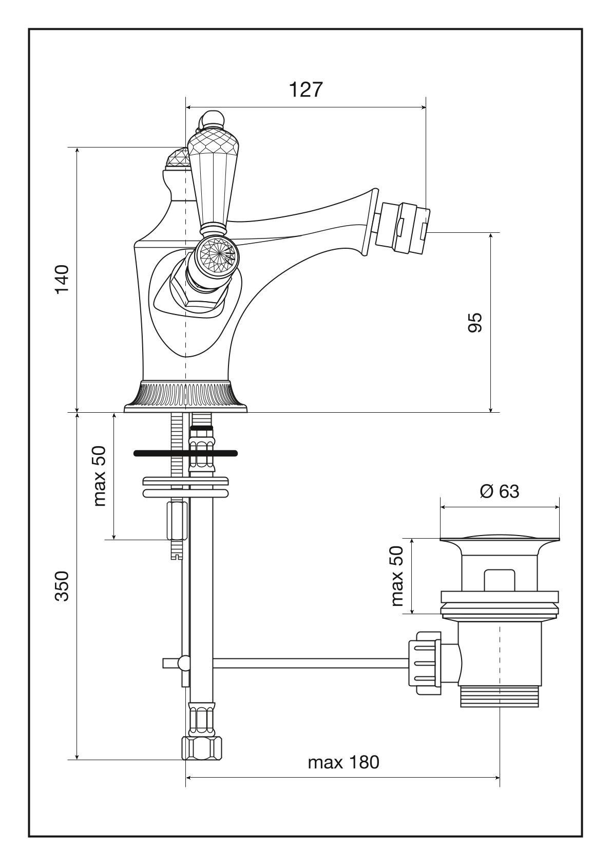 Смеситель The One для биде. Черные кристаллы Swarovski, цвет золото Смеситель The One для биде. Черные кристаллы Swarovski, цвет золото