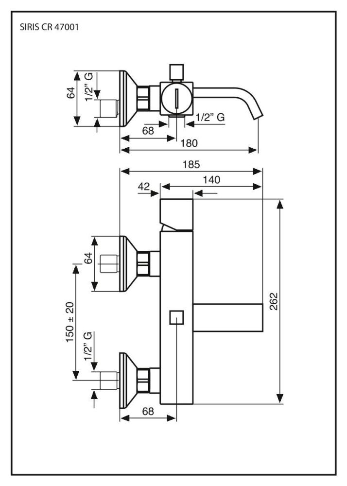 Emmevi Siris, однорычажный смеситель для ванны, ручка со стержнем (излив 17,7 см), без набора для душа, цвет хром, артикул 47001LA/CR