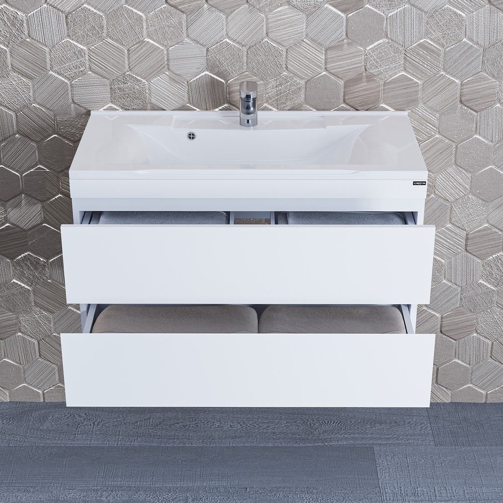 Тумба под раковину Санта Марс 90 см, 700253, 2 ящика, подвесная, белый ум. Elen 90 литой мрамор)