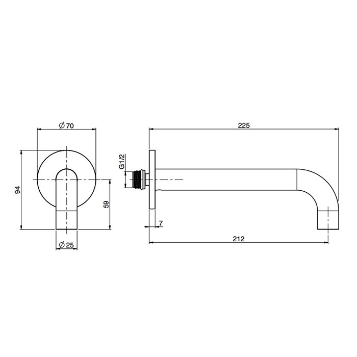 FIMA|Carlo Frattini Излив для настенного монтажа, длина 207 мм., цвет браш черный хром