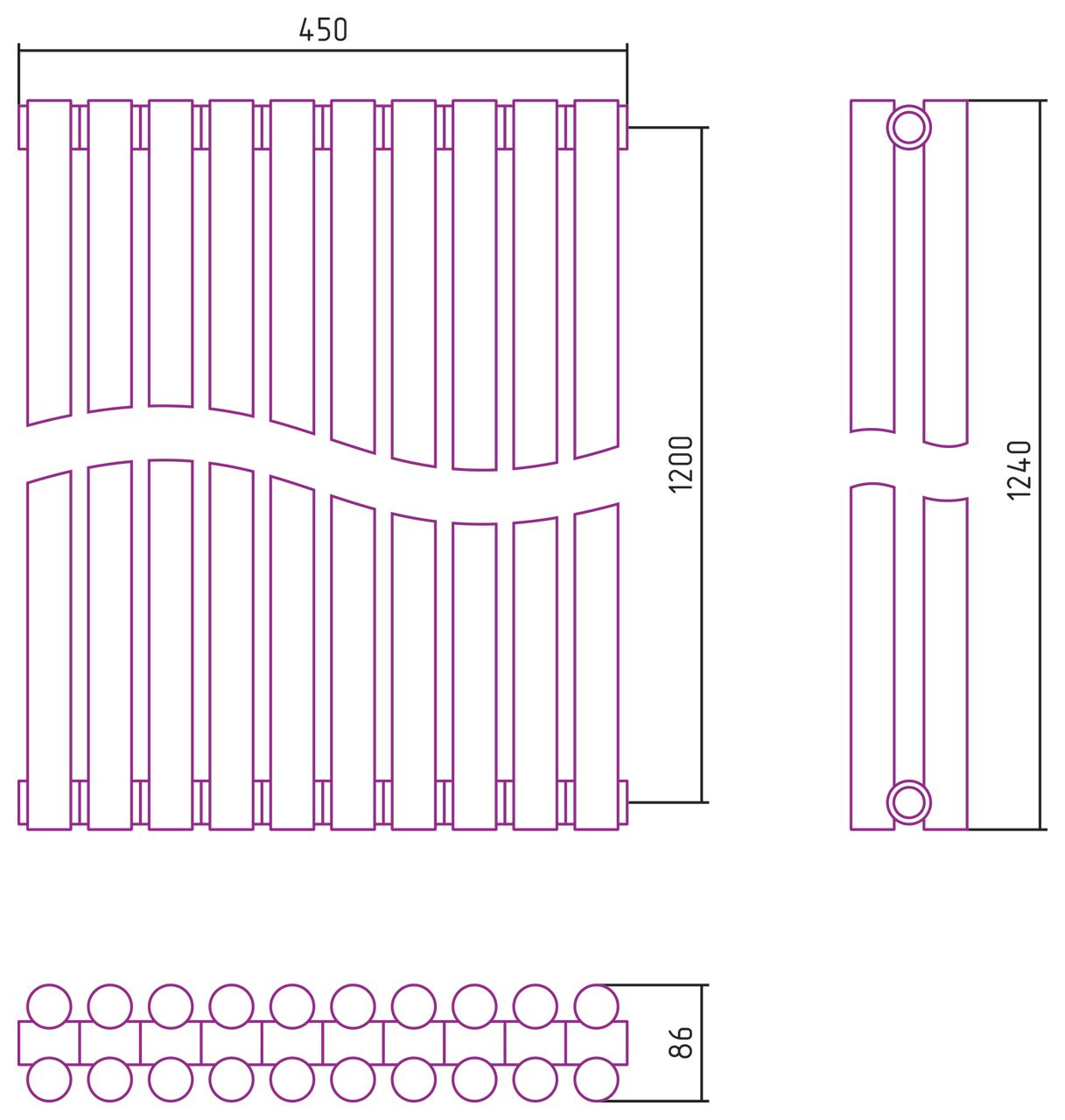 Отопительный радиатор ЭСТЕТ-11 н/ж 1200х450 / 10 сек (Состаренная Латунь)