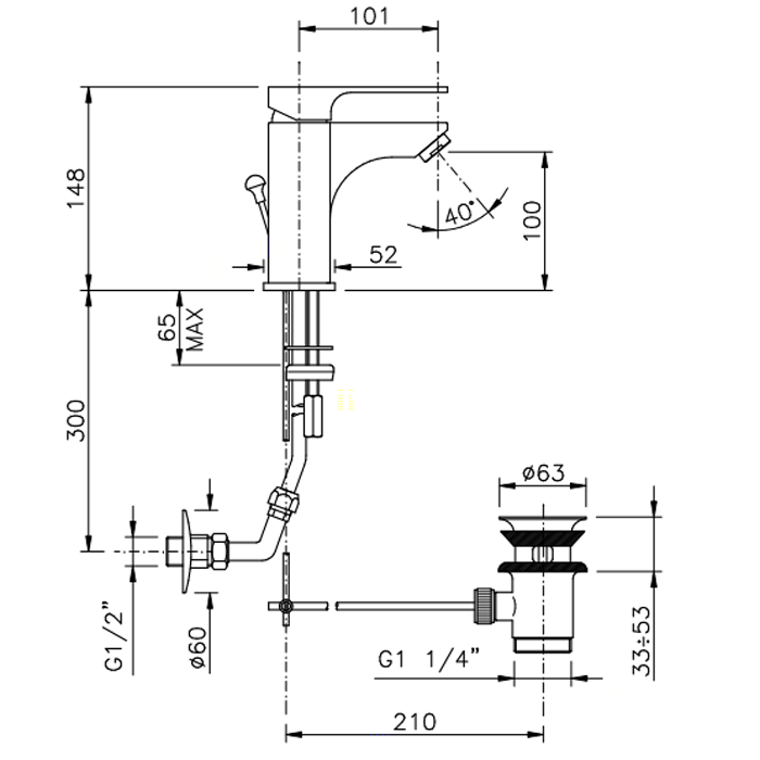 Nicolazzi Jungfrau Смеситель для раковины, с донным клапаном, на 1 отверствие, излив: 101 мм, цвет: хром