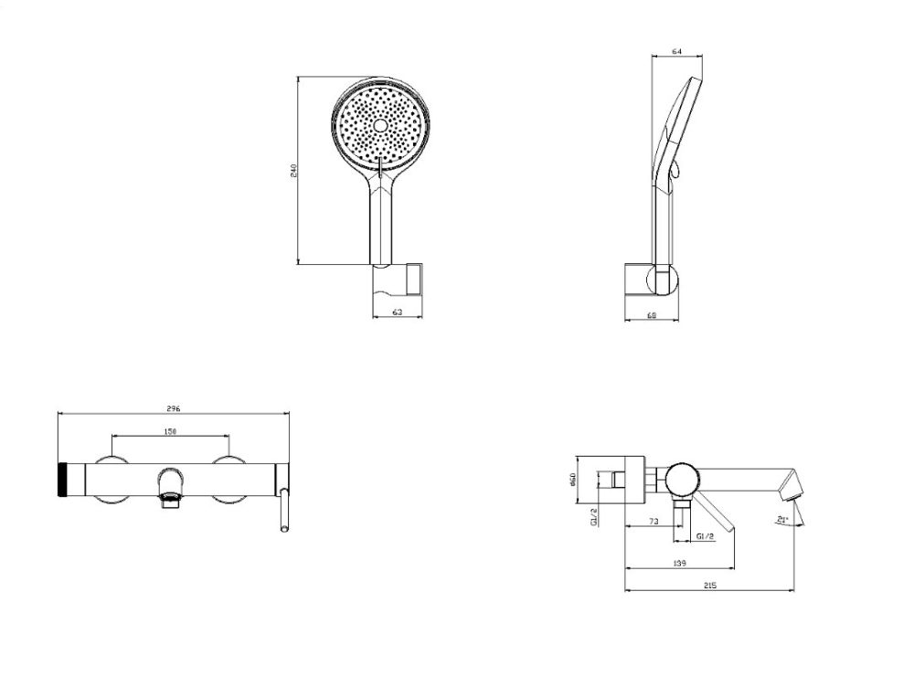 Смеситель для ванны с душем DQ Stuttgart короткий излив хром (DA1773201), артикул DA1773201