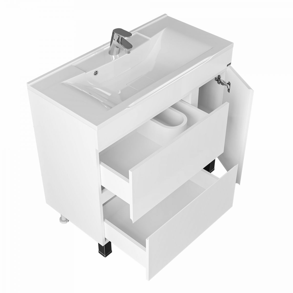 Тумба под раковину Санта Марс 90 см, 700252, 2 ящика, 1 дверь, напольная, белый ум. Elen 90 литой мрамор)