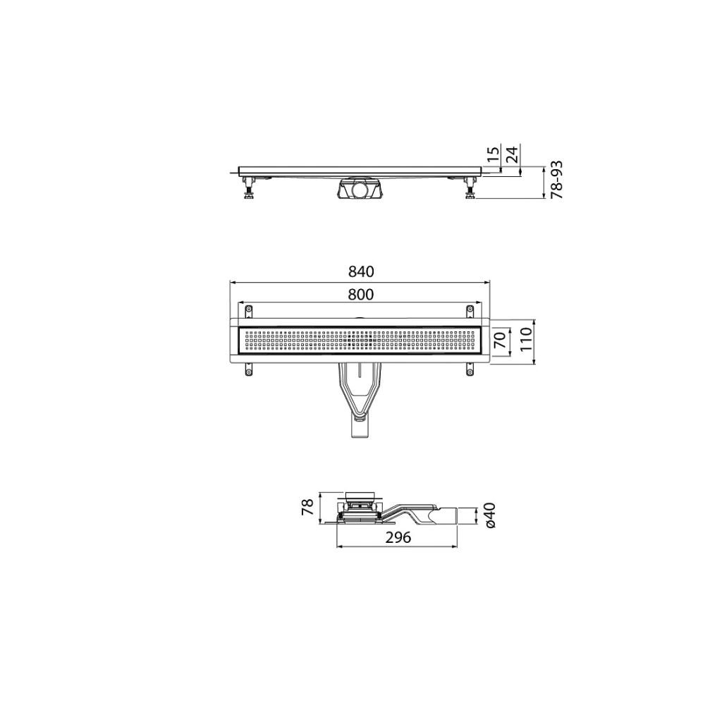Лоток душевой, сифон 360, комбинированный затвор, перфорированная решетка, 800мм, черный, IDDIS, 975B8BL20DZ, артикул 975B8BL20DZ