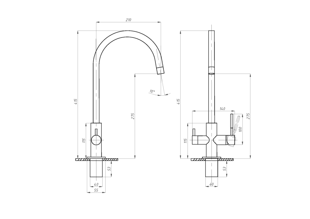 Смеситель для кухни ПСМ-ПРОФСАН PSM-300-11 STEELс подключением фильтра тип См-МОЦБА, артикул PSM-300-11