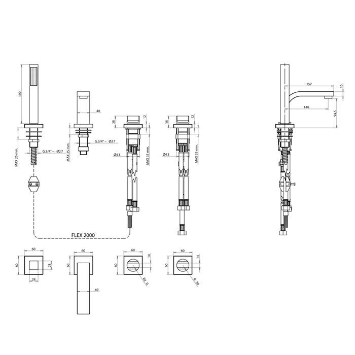 Bongio Domino Смеситель для ванны, цвет матированный никель, артикул 43534NS0D