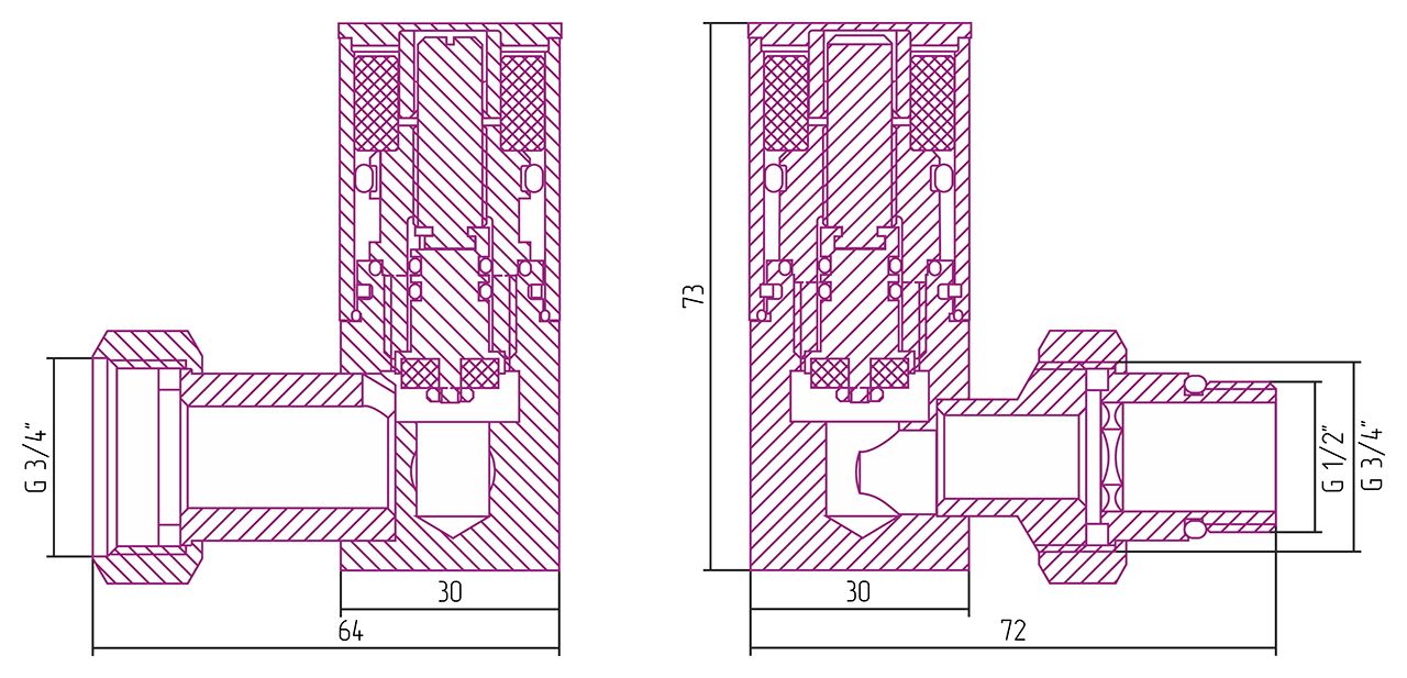 Вентиль 3D левый (цилиндр) G 1/2" НР х G 3/4" НГ (Матовая ШАМПАНЬ)