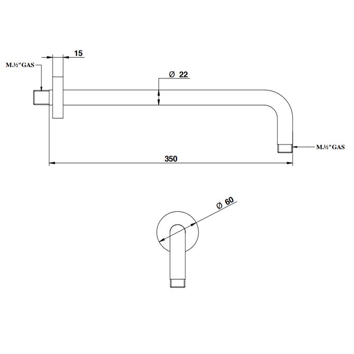Bongio Shower Держатель для верхнего душа 350 мм, золото