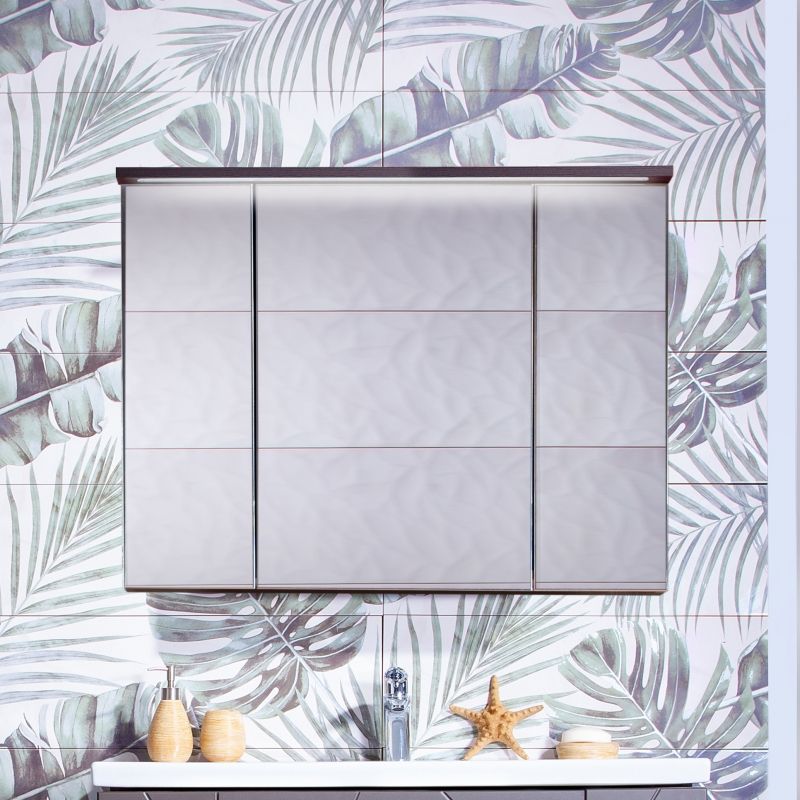 Зеркальный шкаф Бриклаер Кристалл 95 с подсветкой Ясень Анкор темный