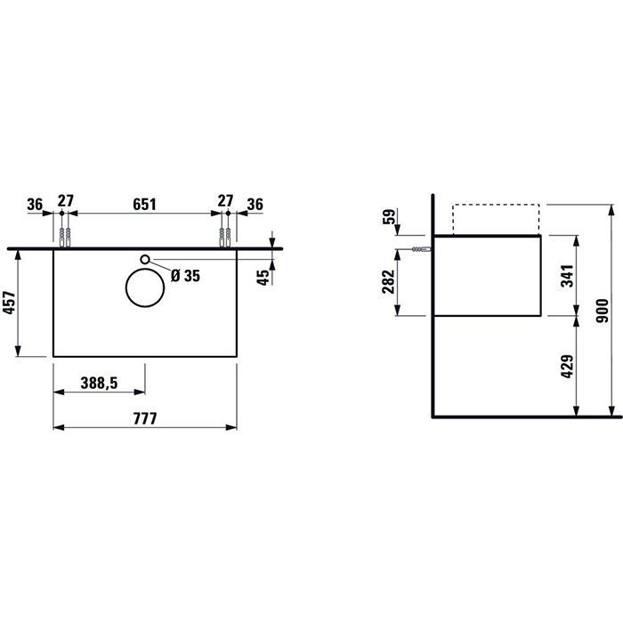 Тумба под раковину, Laufen, Sonar, ширина, мм-775, глубина, мм-455, высота, мм-340, тип установки-подвесной, раковина-необходимо заказать, вырез под раковину-один в центре, монтаж раковины-накладной, вырез под смеситель-1, столешница-в комплекте, материал, артикул 4.0541.5.034.142.1
