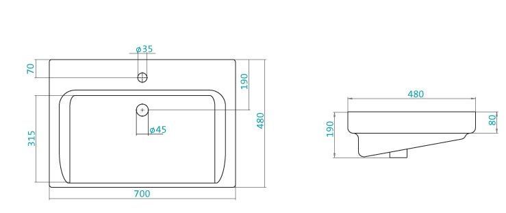 Раковина мебельная SANTEK ТИГОДА 1.wh30.2.083 (накладная, (70*48), белый), шт