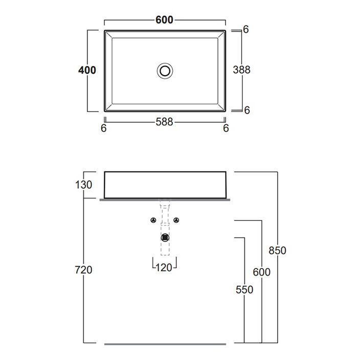 SIMAS AGILE Раковина на столешницу 60х40 см., без перелива, без отверстия под смеситель, цвет moka matt