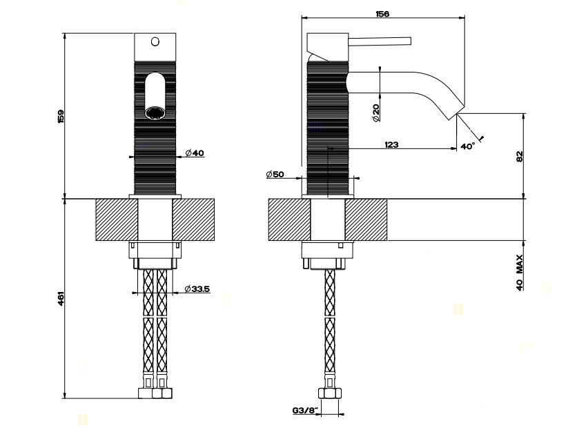 GESSI 316 Смеситель для раковины на 1 отверстие, без донного клапана, излив 123мм, цвет: steel brushed